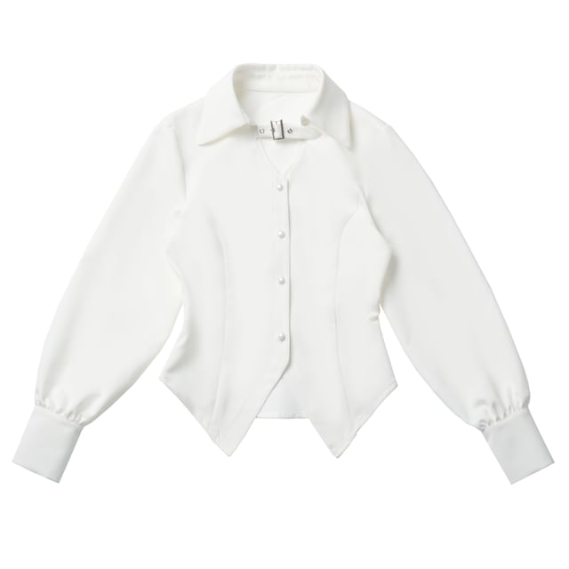 Florimi-Long Sleeve Collared V-Neck Plain Buckled Shirt