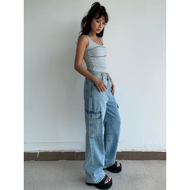 Colada-Mid Rise Loose Fit Cargo Jeans