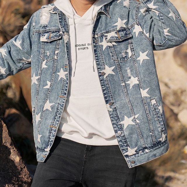 Frande - Star Print Denim Jacket | YesStyle