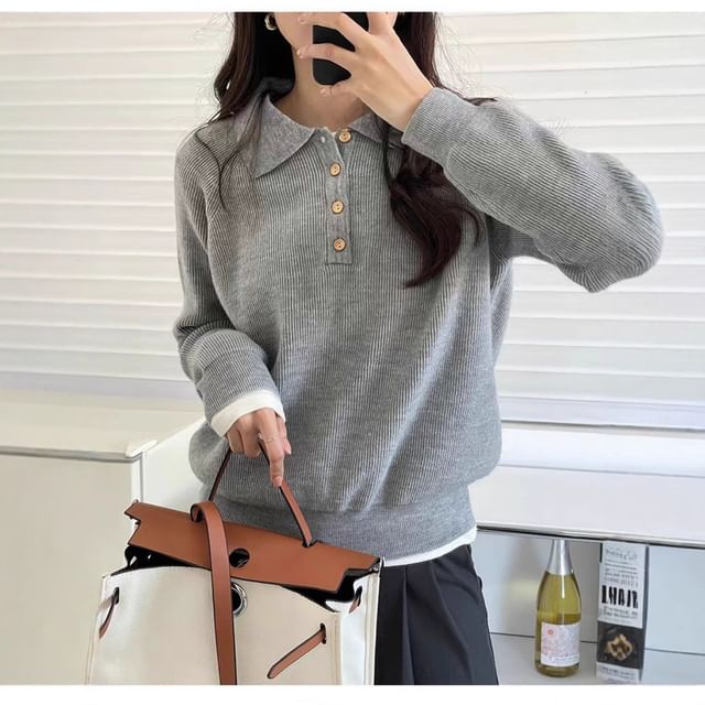 Striinkie-Long-Sleeve Plain Polo-Neck Sweater