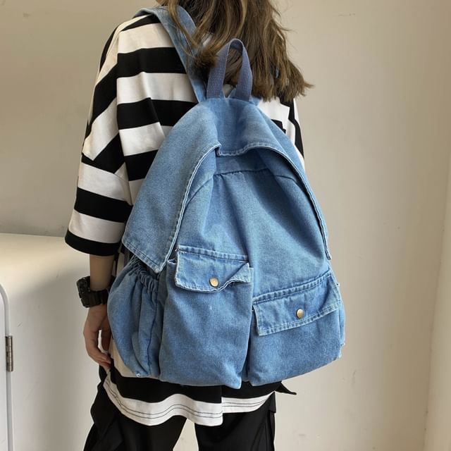 Melois-Denim Multi-Section Backpack