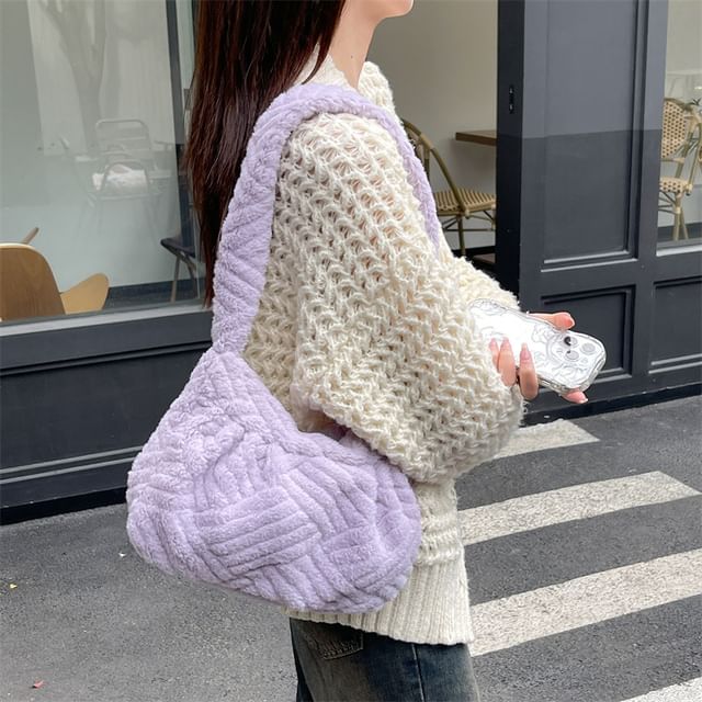 Milha-Chenille Fleece Plain Hobo Bag