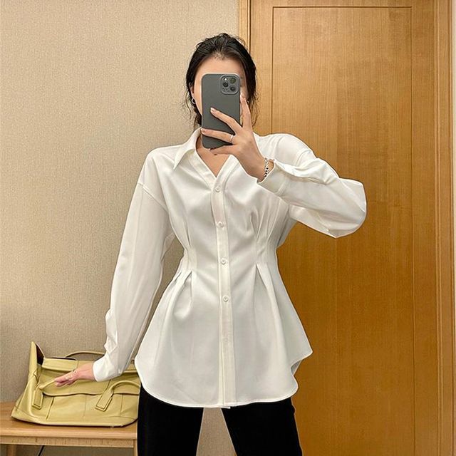 Everose-V-Neck Plain Shirt