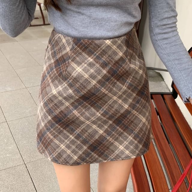 Sienne-High Rise Plaid Mini Skirt