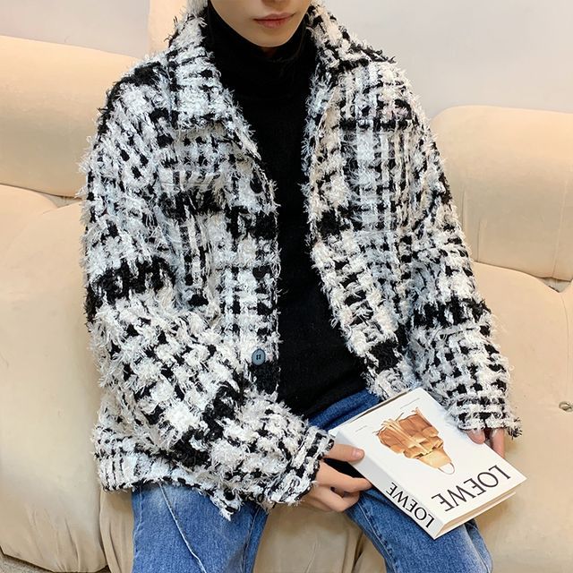 Freehop-Plain Tweed Jacket