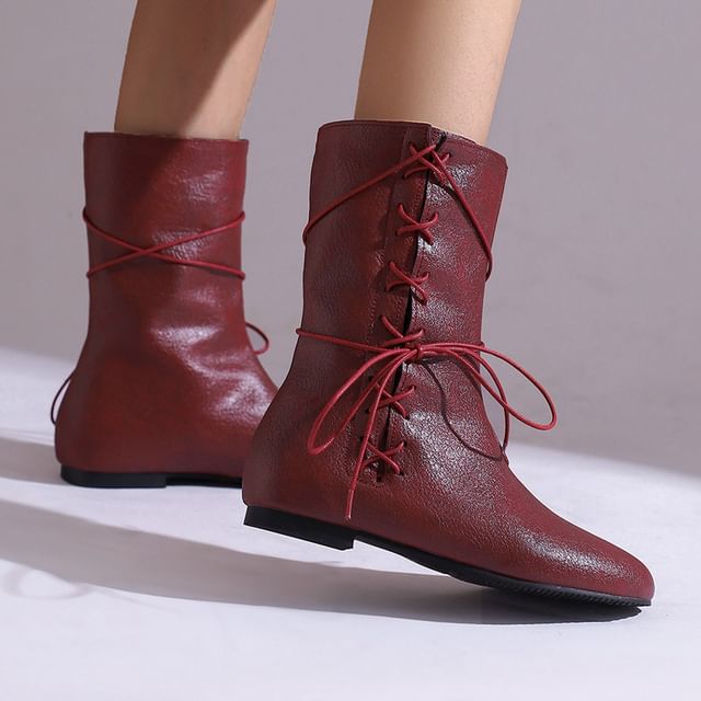 Cinnabelle-Round Toe Lace-Up Short Boots