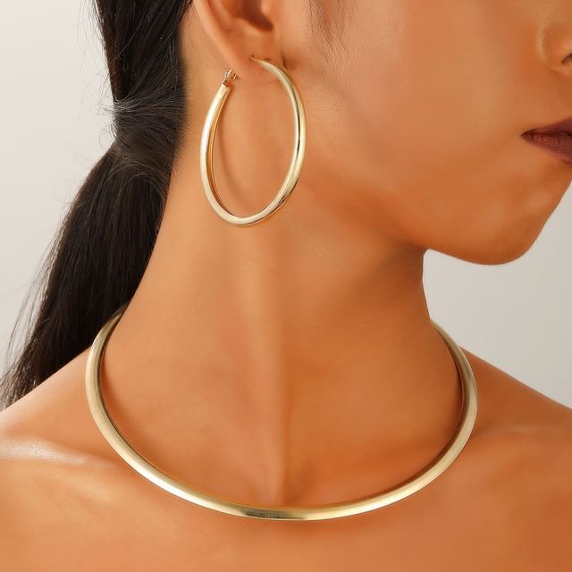 Sharkkira-Alloy Hoop Earring Choker Set