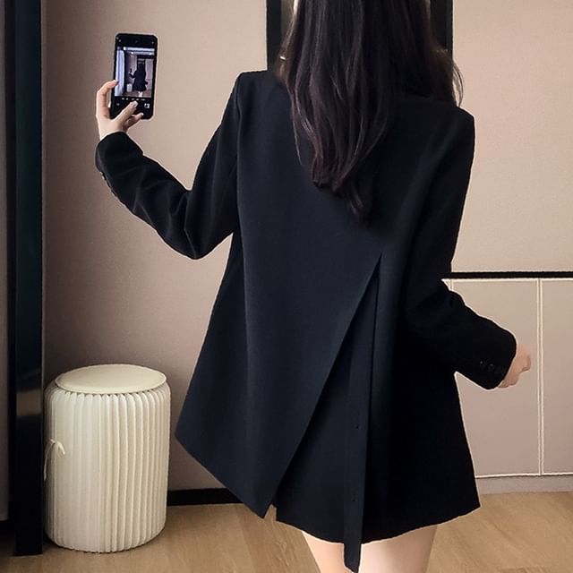 Omibayo-Plain Double-Breasted Blazer