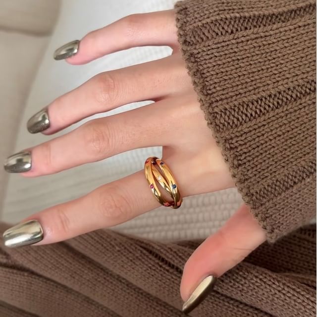 Panda Dama-Rhinestone Layered Alloy Ring