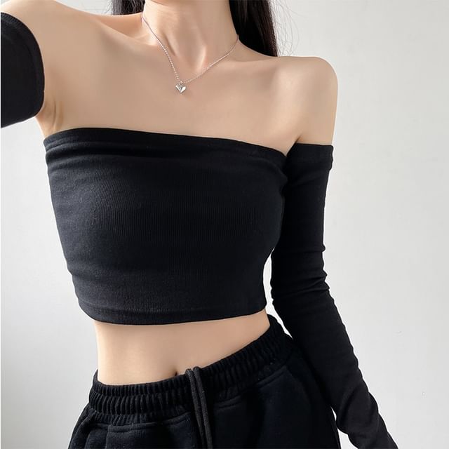Amyway-Set Ribbed Tube Top Arm Sleeves