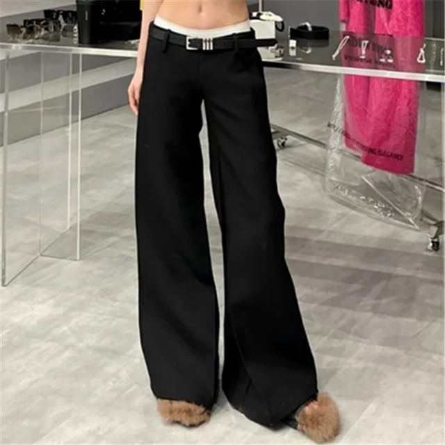 Florentine - Set: Low Rise Plain Wide Leg Dress Pants + Belt | YesStyle