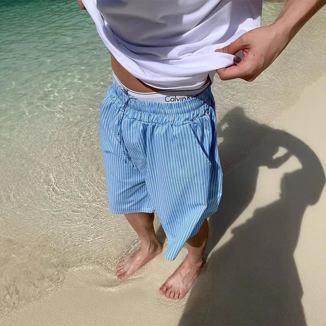 Neonity Wear-Drawstring Waist Striped Shorts