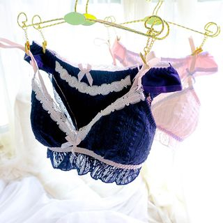 Gecko-Set Wireless Lace Trim Bra Panties