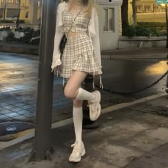 Catrionai - Plaid Cropped Camisole Top / Mini Skirt / Bolero