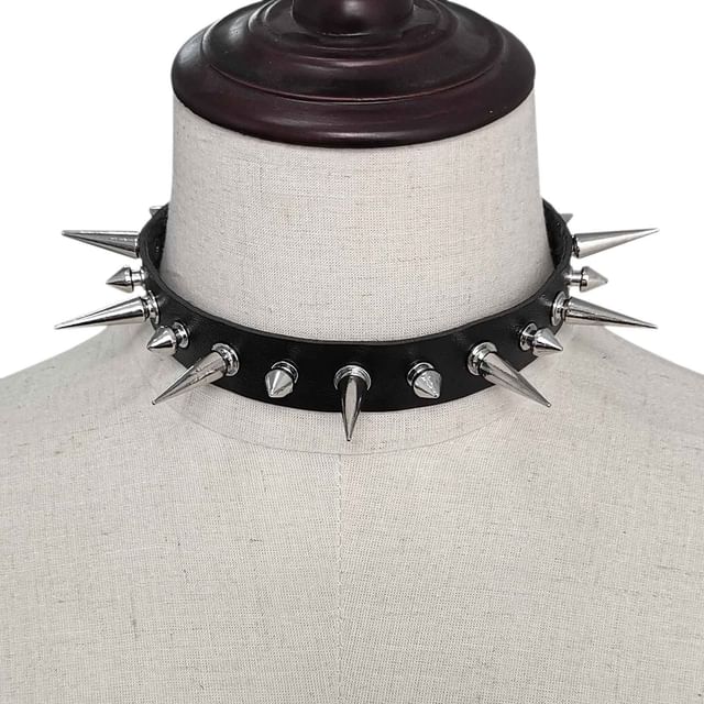 SURELIN-Studded Faux Leather Choker