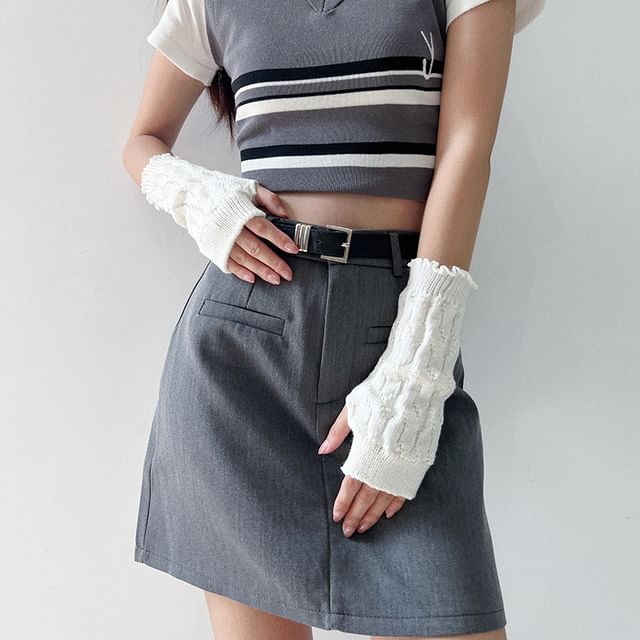 Kinoxslone-Plain Knit Fingerless Gloves