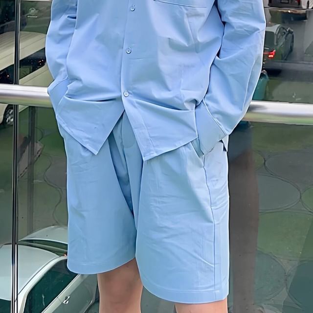 DragonRoad-Mid Rise Plain Wide Leg Shorts