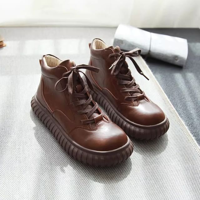 STEPUP-Platform Lace-Up Short Boots