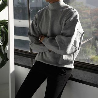 MRCYC-Mock-Neck Plain Long-Sleeve Sweatshirt