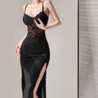 Sheath Spaghetti Straps Square Neck Sexy Dresses with Slit Mist main image 1