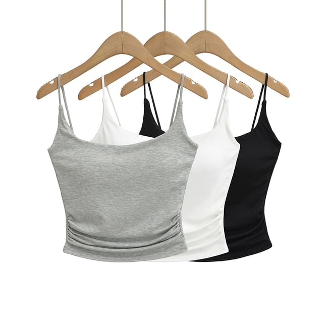 Ulark-Ruched Padded Crop Slim Fit Cami Top