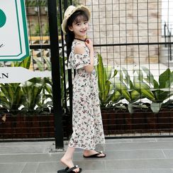 Cuckoo - Kids Floral Print Cold-Shoulder Short-Sleeve Maxi A-Line Dress Cuckoo - Kids Floral Print Cold-Shoulder Short-Sleeve Maxi A-Line Dress