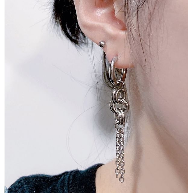 PANGU-Chain Fringed Drop Hoop Earring Set