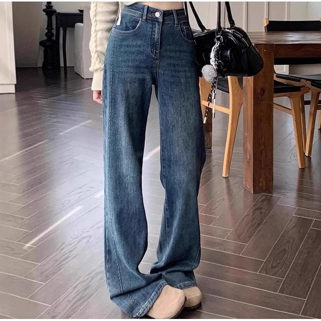 Trendycas-High Waist Washed Flared Jeans