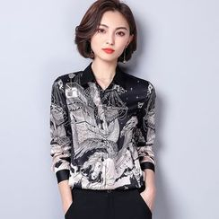 Allury - 立领长袖印花修身衬衫 Allury - 立领长袖印花修身衬衫