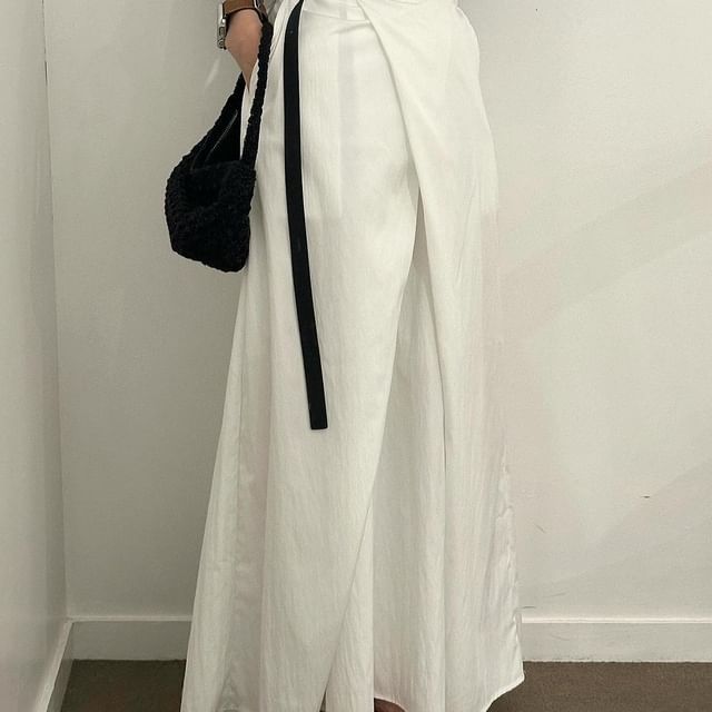Maisee-High Waist Plain Maxi A-Line Skirt