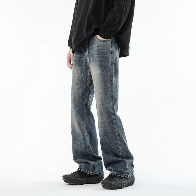 FOEV-Mid Rise Washed Loose Fit Jeans