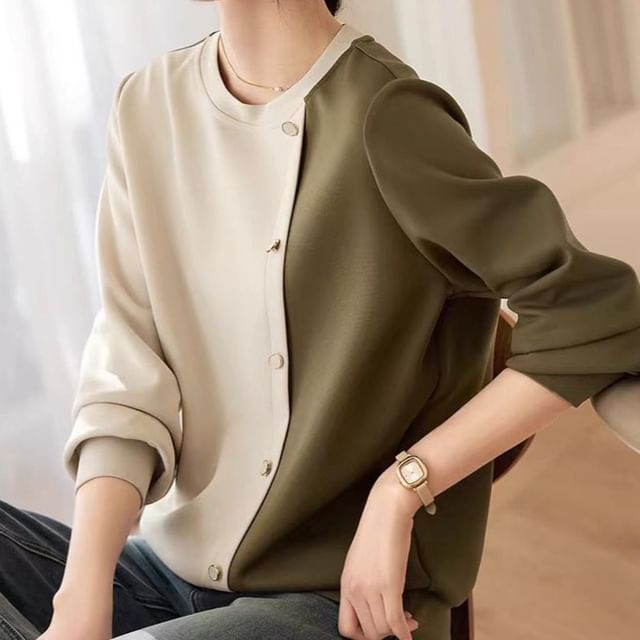 Jeonseon-Crewneck Two Tone Pullover