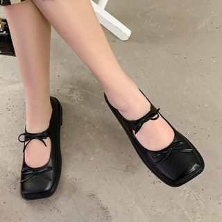 Freesia-Faux Leather Square-Toe Mary Jane Shoes