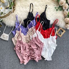 Lucuna - Shirred Ruffled Cropped Camisole Top Lucuna - Shirred Ruffled Cropped Camisole Top