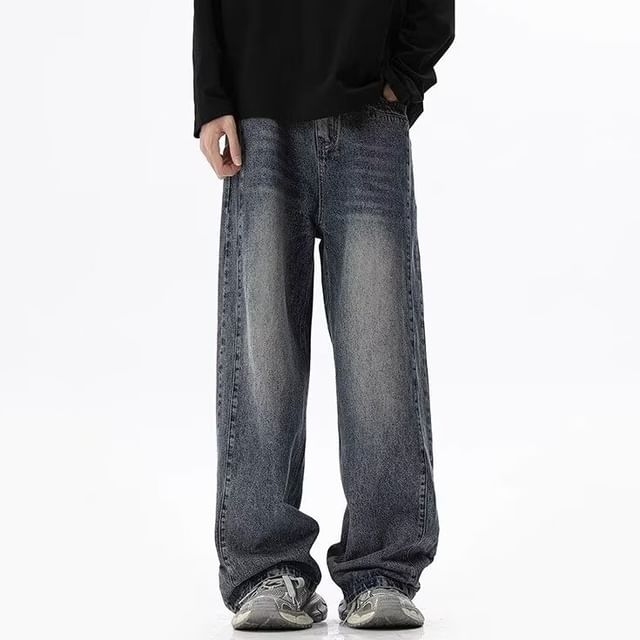 Nataro-Mid Rise Washed Straight Leg Jeans