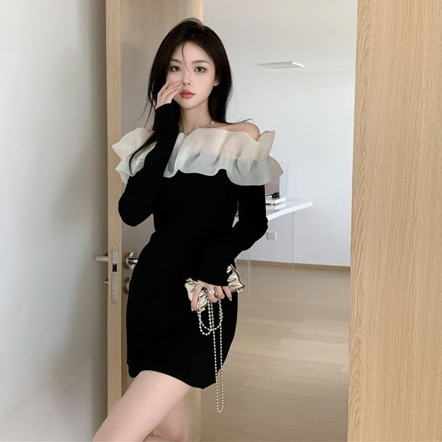 ☆韓国の人気☆【LUCIR ZU】☆Off the shoulder dres.s☆ Off-Shoulder Long Sleeve Top OF428 - Korean Women's Fashion