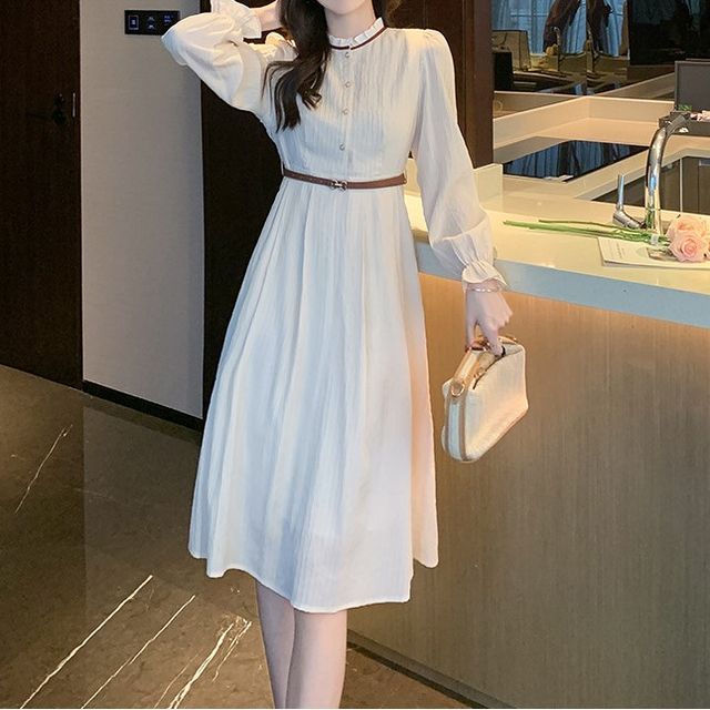 knee length dresses for ladies Beautiful A-Line Long High Neck Lace Chiffon Wedding Dresses with Long Sleeves