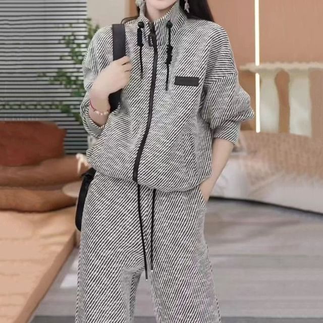 Cloud Nine-Set Striped Zip Jacket High Rise Wide Leg Pants
