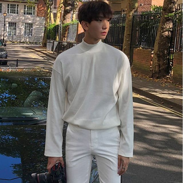 DragonRoad-Mock-Neck Ribbed Knit Top