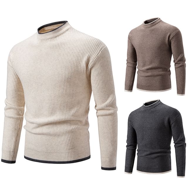 Blueforce-Mock Neck Plain Contrast Trim Sweater