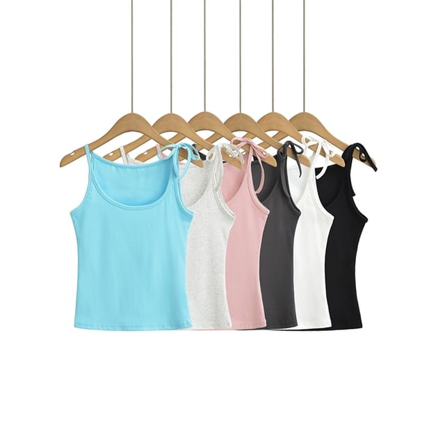 Ulark-Scoop Neck Plain Crop Cami Top