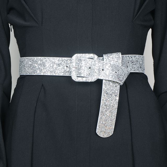 Poyol-Sequin Faux Leather Belt