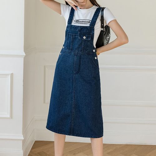 Womens Long Denim Dungaree Overall Dress Jean Pinafore Suspender Skirts  S-5XL