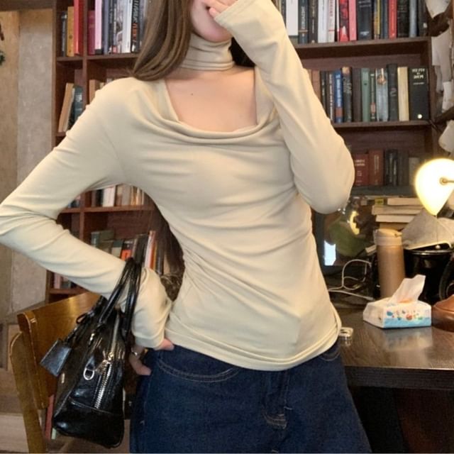 Beem-Long-Sleeve Square Neck Plain Top