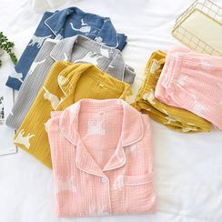 MelMount - 情侣款家居服套装: 猫印花衬衫 + 裤 MelMount - 情侣款家居服套装: 猫印花衬衫 + 裤