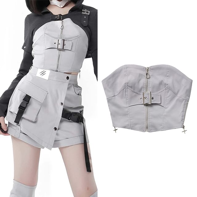 Florimi-Plain Panel Buckle Zip Tube Top
