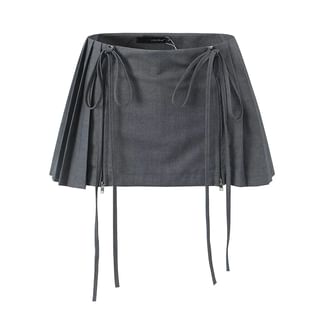 Bazer Low Waist Plain Pleated Drawstring Mini A Line Skirt