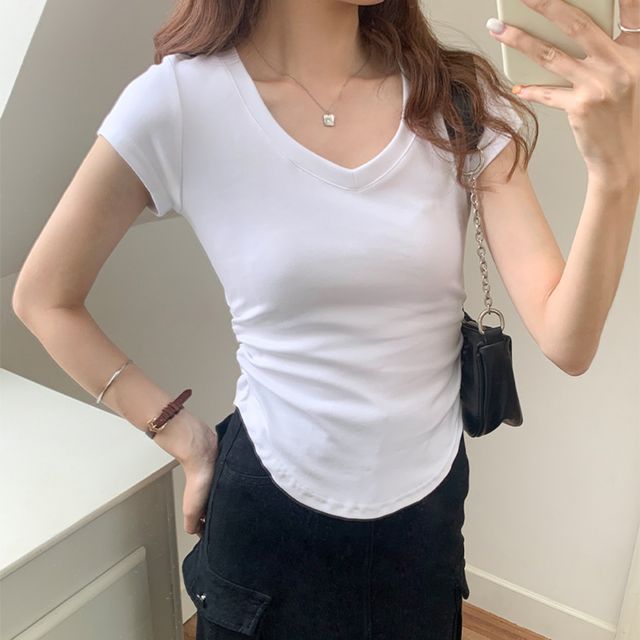 Everose-Cap Sleeve V-Neck Plain Tee