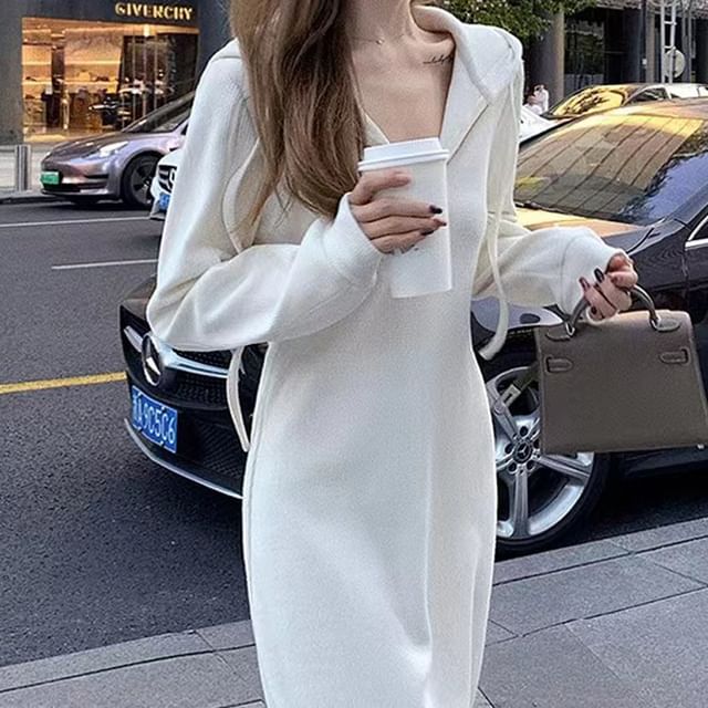 Everose-Plain Half-Zip Midi Sheath Hoodie Dress