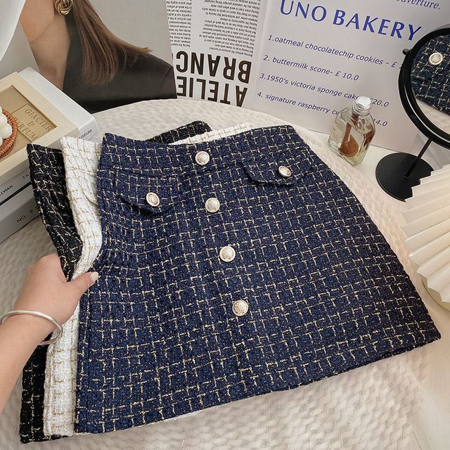 Diyi High Waist Plaid Mini A Line Skirt Yesstyle